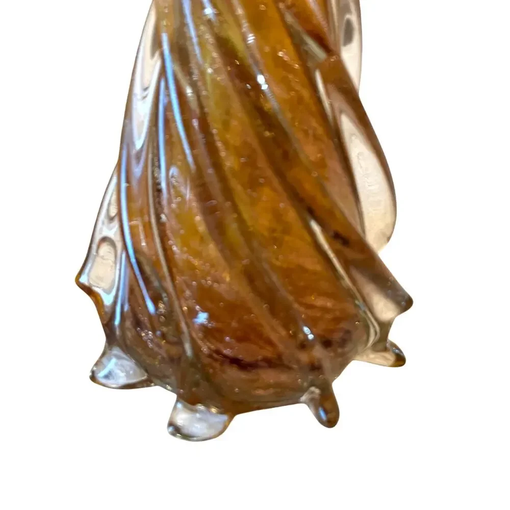 Pier 1 Art Glass Christmas Tree Amber Gold Swirl Glitter 8in Holiday Glam NEW